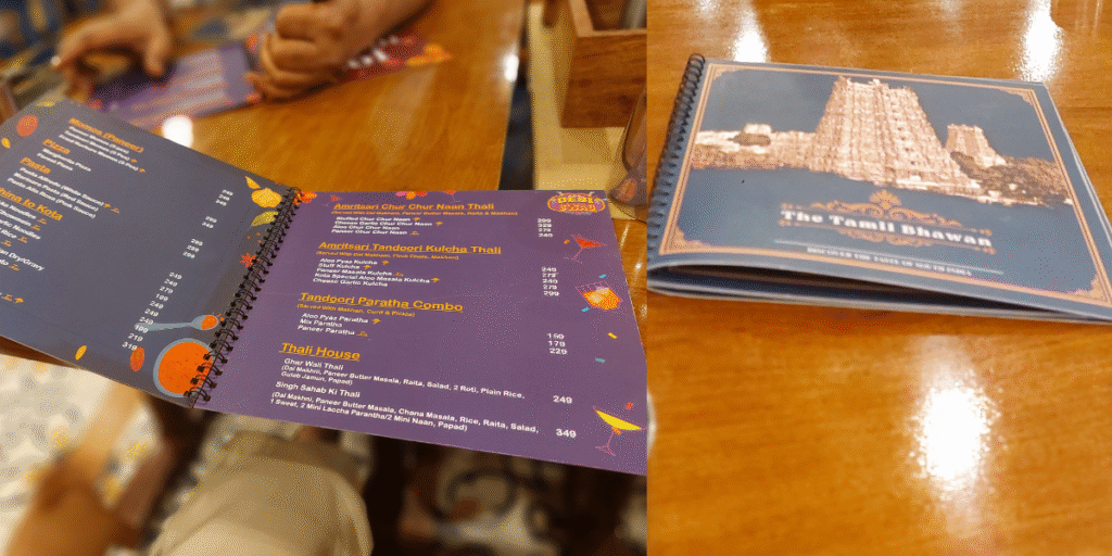 Menucard of The Tamil Bhawan